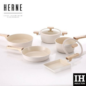 네오플램 헤르네 IH 쿡웨어 5종세트(편수18+양수20+계란말이15+프라이팬24+웍24) / 크림베이지