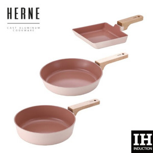 네오플램 헤르네 IH 3종 프라이팬 세트(계란말이15+프라이팬24+웍24) / 핑크베이지
