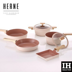 네오플램 헤르네 IH 쿡웨어 5종세트(편수18+양수20+계란말이15+프라이팬24+웍24) / 핑크베이지